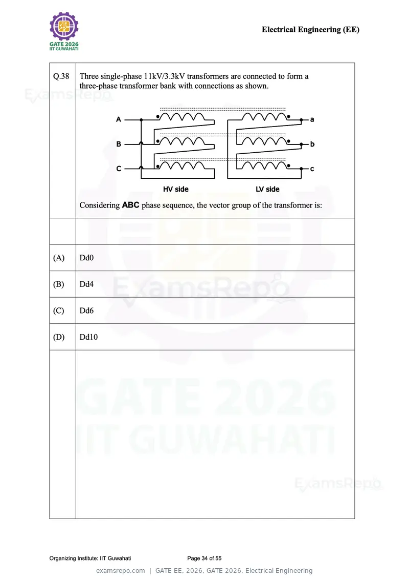 GATE EE 2026 question paper, GATE 2026, Electrical Engineering, page 34 of 55
