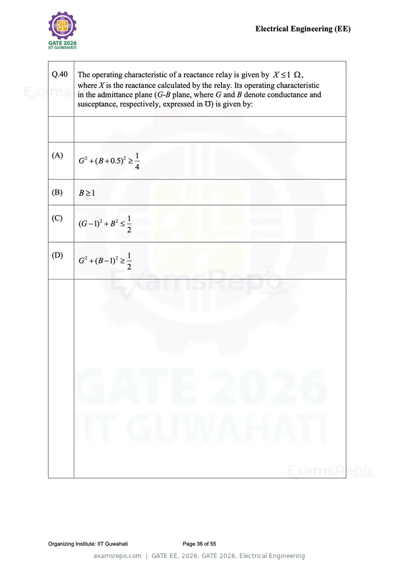 GATE EE 2026 question paper, GATE 2026, Electrical Engineering, page 36 of 55