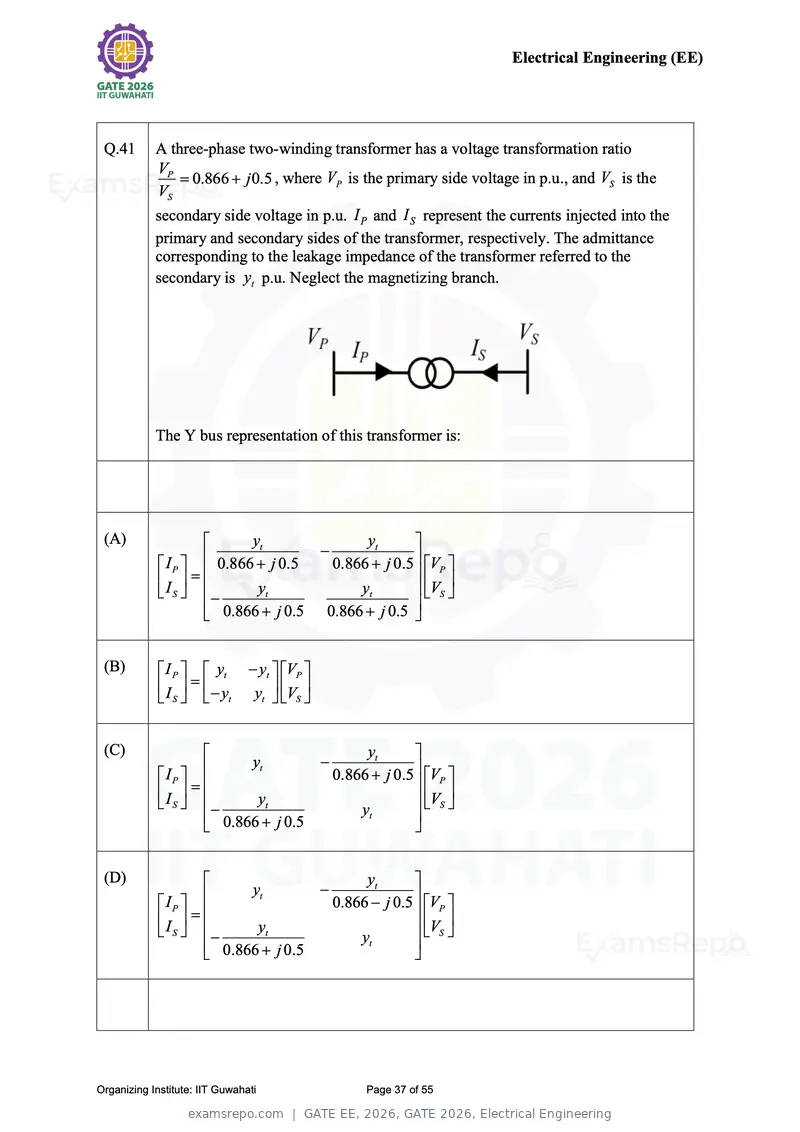 GATE EE 2026 question paper, GATE 2026, Electrical Engineering, page 37 of 55