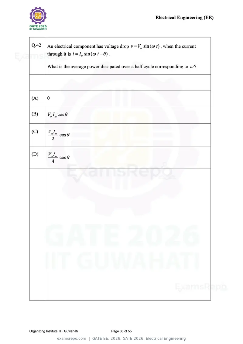 GATE EE 2026 question paper, GATE 2026, Electrical Engineering, page 38 of 55