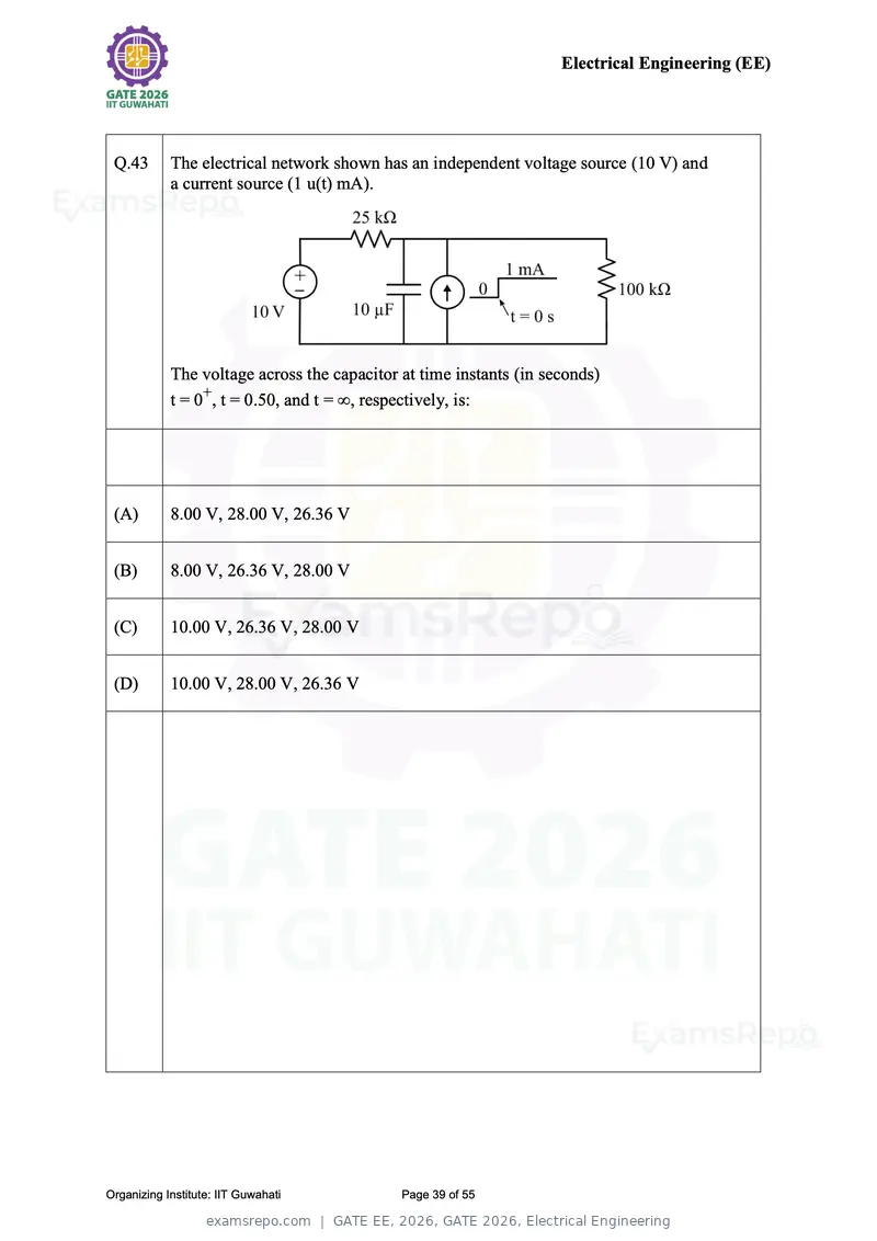 GATE EE 2026 question paper, GATE 2026, Electrical Engineering, page 39 of 55