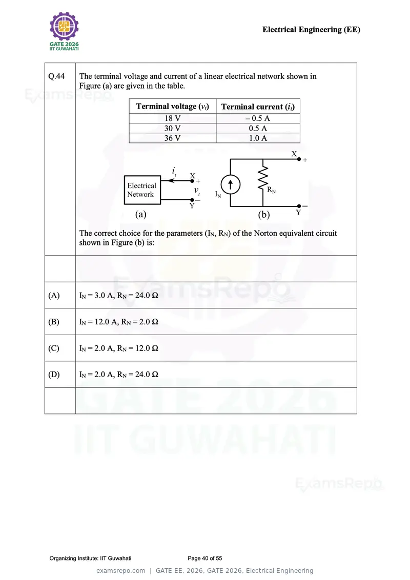 GATE EE 2026 question paper, GATE 2026, Electrical Engineering, page 40 of 55