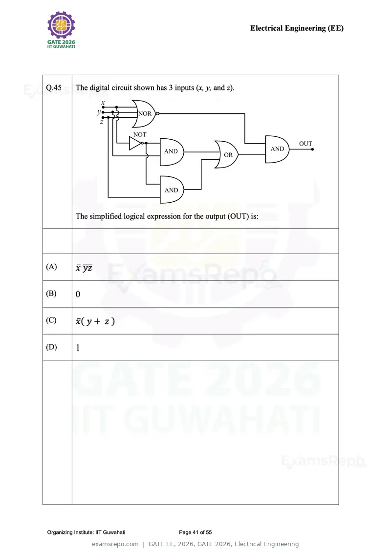 GATE EE 2026 question paper, GATE 2026, Electrical Engineering, page 41 of 55