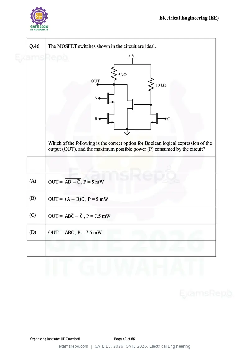GATE EE 2026 question paper, GATE 2026, Electrical Engineering, page 42 of 55