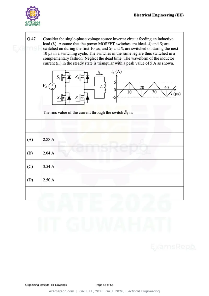 GATE EE 2026 question paper, GATE 2026, Electrical Engineering, page 43 of 55
