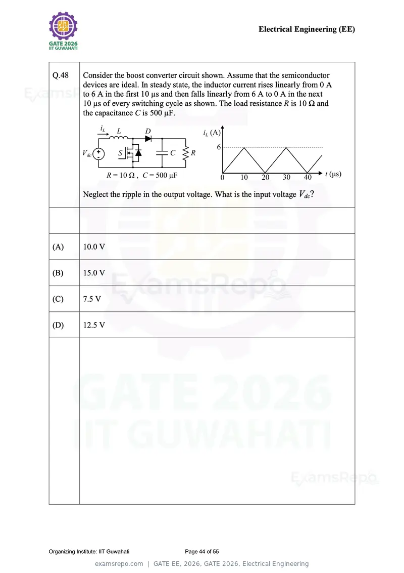 GATE EE 2026 question paper, GATE 2026, Electrical Engineering, page 44 of 55