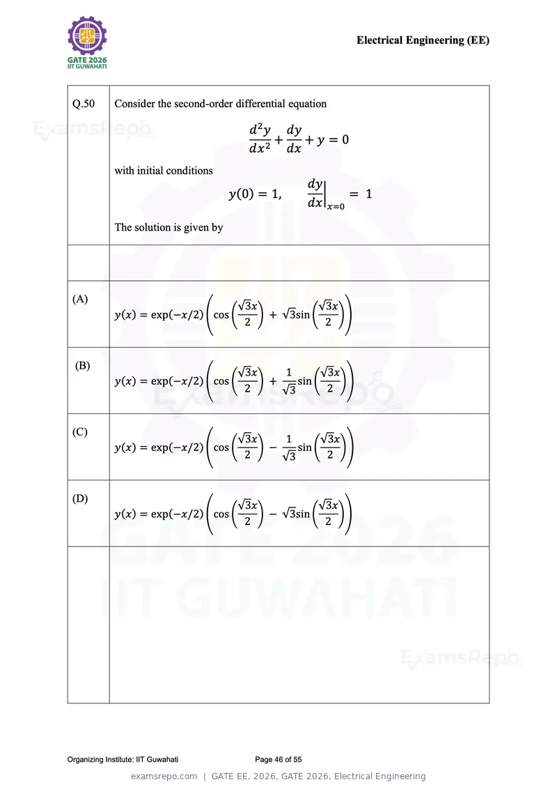 GATE EE 2026 question paper, GATE 2026, Electrical Engineering, page 46 of 55