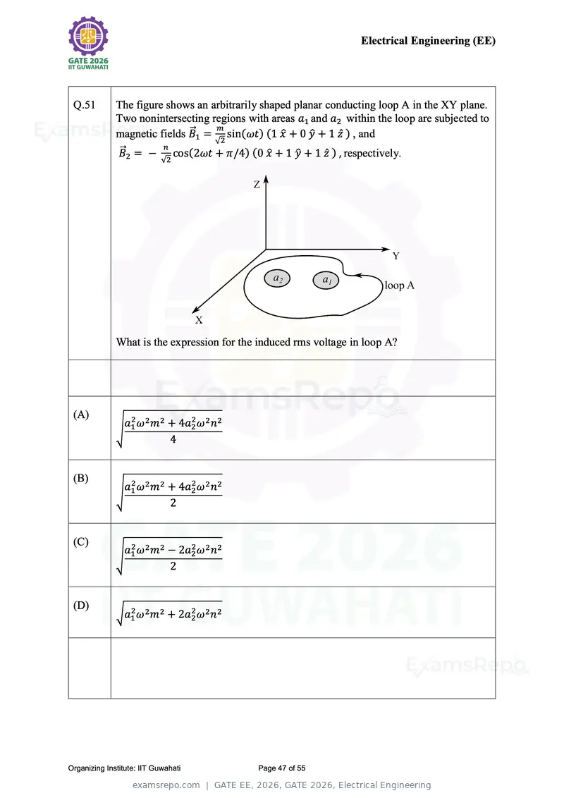 GATE EE 2026 question paper, GATE 2026, Electrical Engineering, page 47 of 55