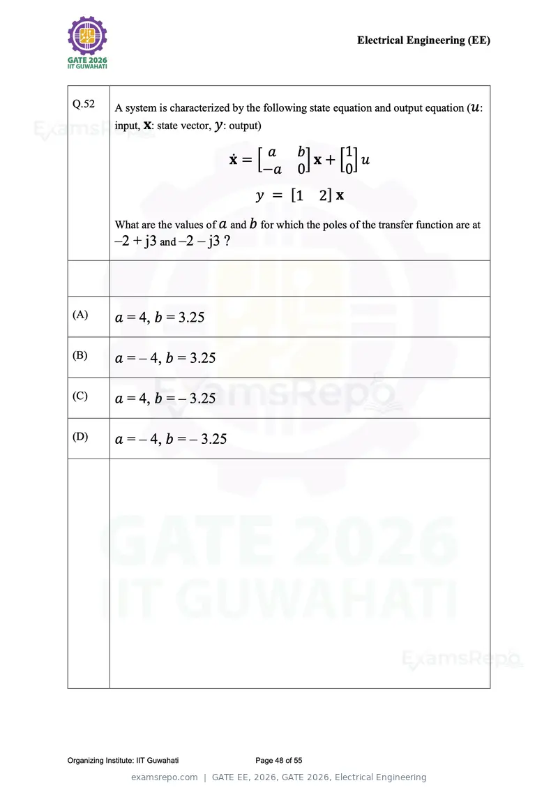 GATE EE 2026 question paper, GATE 2026, Electrical Engineering, page 48 of 55