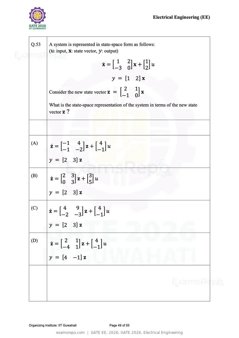 GATE EE 2026 question paper, GATE 2026, Electrical Engineering, page 49 of 55
