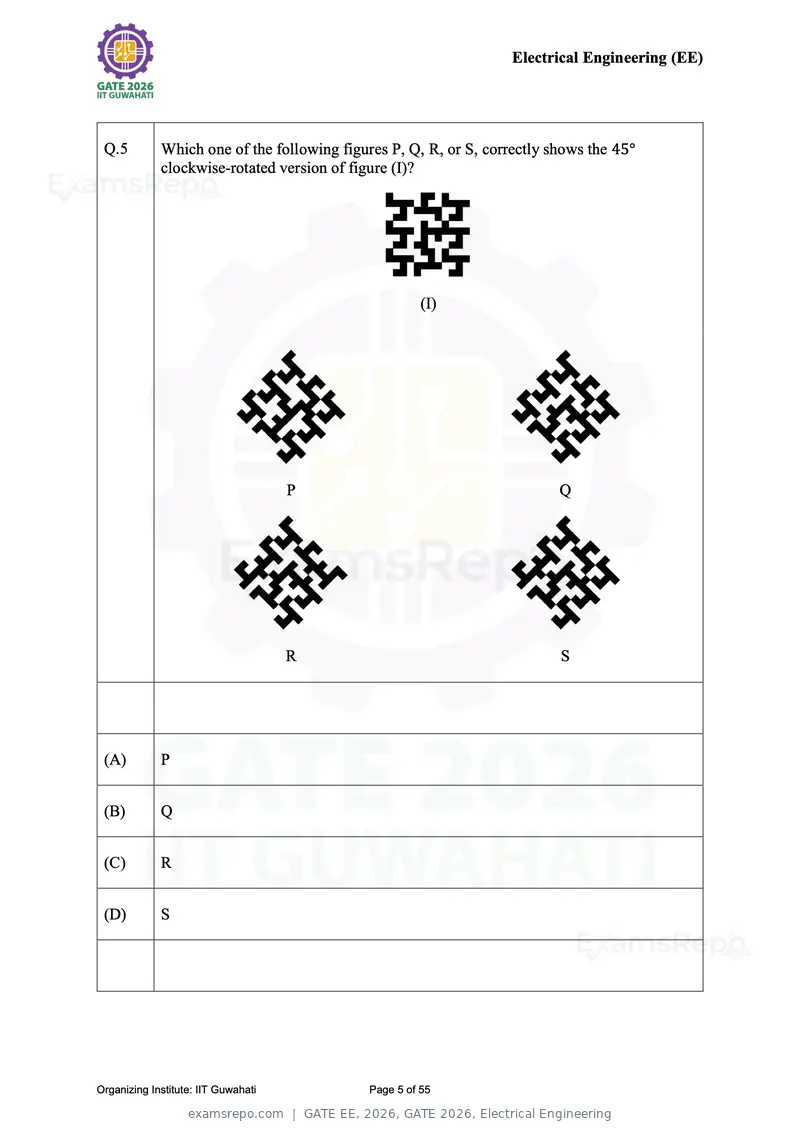 GATE EE 2026 question paper, GATE 2026, Electrical Engineering, page 5 of 55