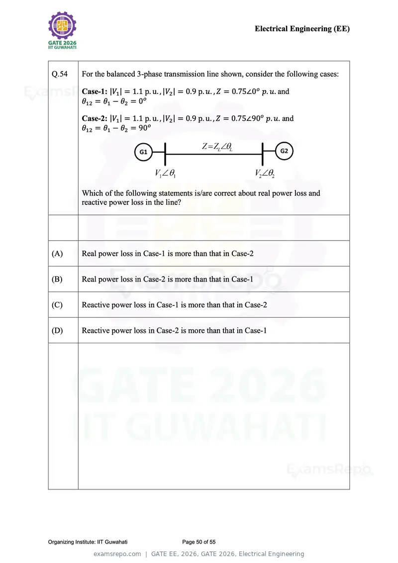 GATE EE 2026 question paper, GATE 2026, Electrical Engineering, page 50 of 55