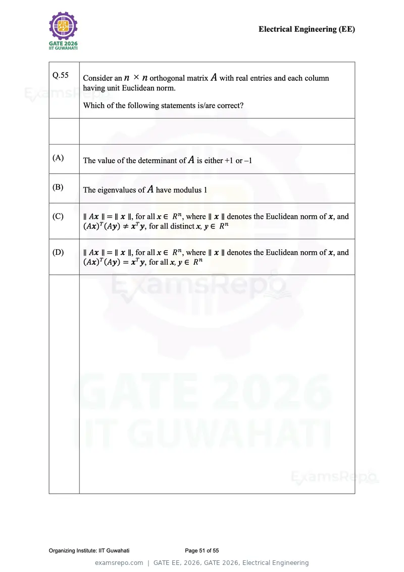 GATE EE 2026 question paper, GATE 2026, Electrical Engineering, page 51 of 55