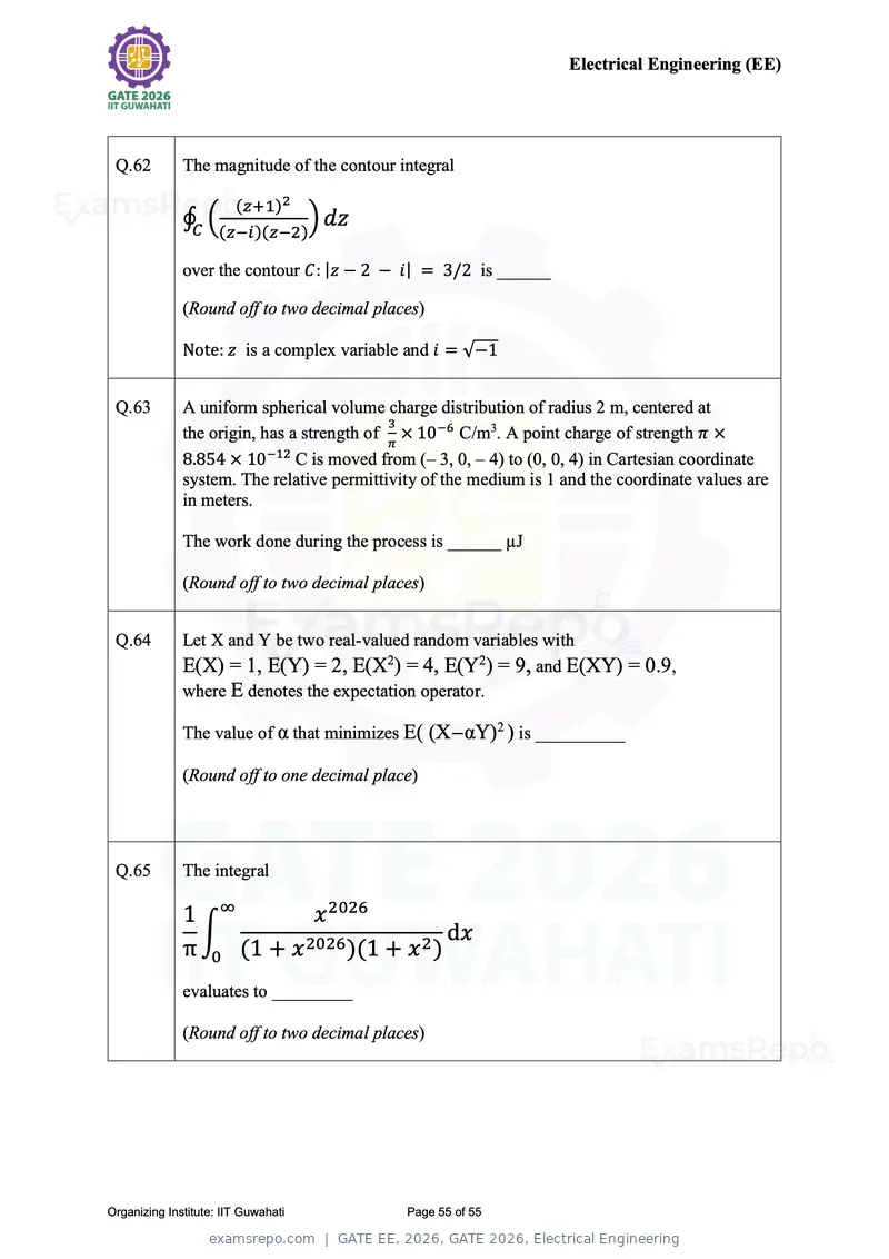 GATE EE 2026 question paper, GATE 2026, Electrical Engineering, page 55 of 55