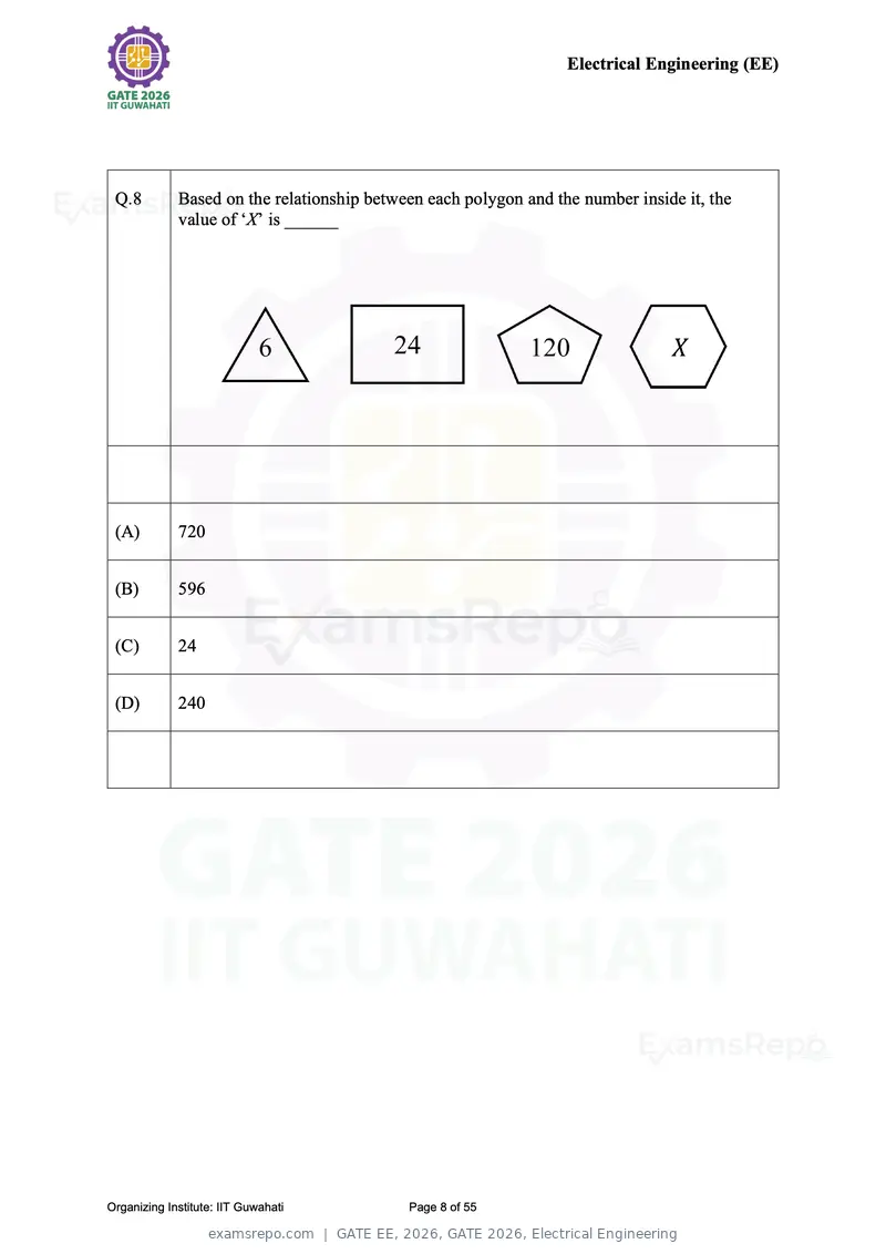 GATE EE 2026 question paper, GATE 2026, Electrical Engineering, page 8 of 55