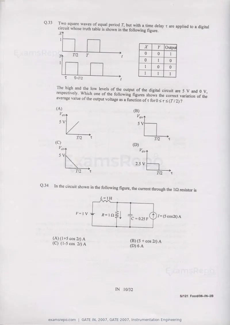 GATE IN 2007 question paper, GATE 2007, Instrumentation Engineering, page 10 of 27