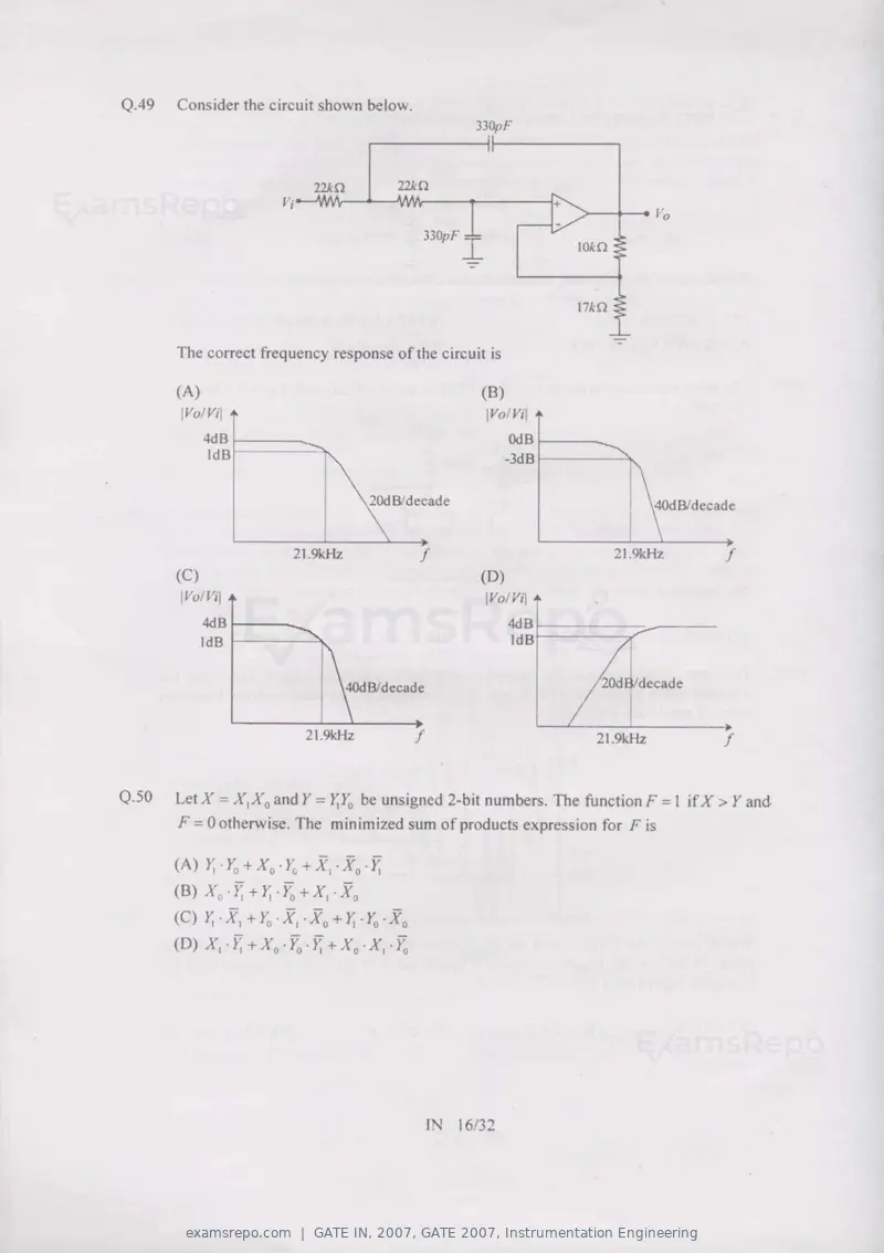 GATE IN 2007 question paper, GATE 2007, Instrumentation Engineering, page 16 of 27