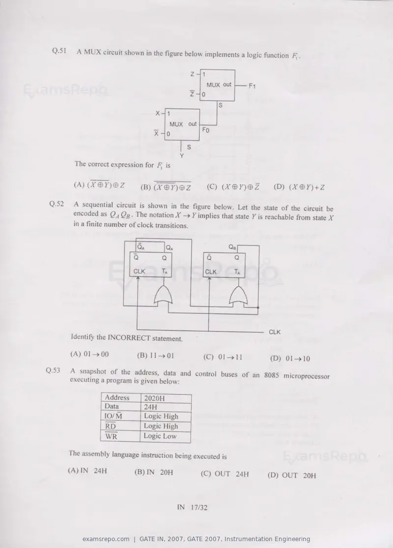 GATE IN 2007 question paper, GATE 2007, Instrumentation Engineering, page 17 of 27