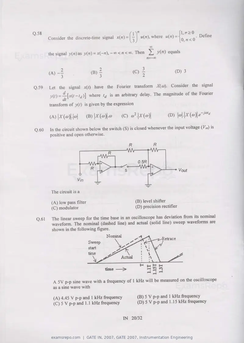 GATE IN 2007 question paper, GATE 2007, Instrumentation Engineering, page 20 of 27