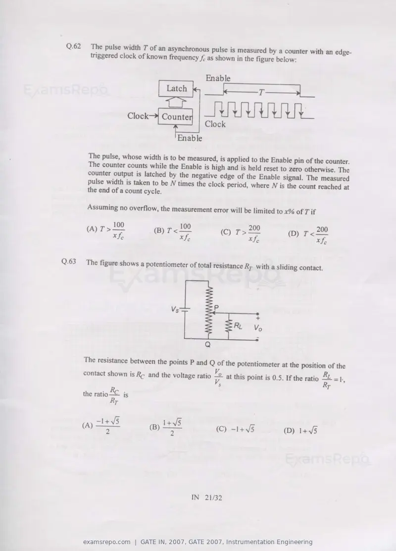 GATE IN 2007 question paper, GATE 2007, Instrumentation Engineering, page 21 of 27