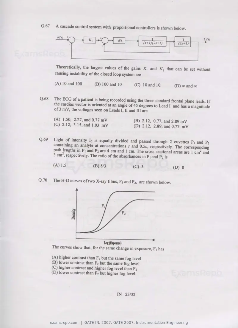 GATE IN 2007 question paper, GATE 2007, Instrumentation Engineering, page 23 of 27