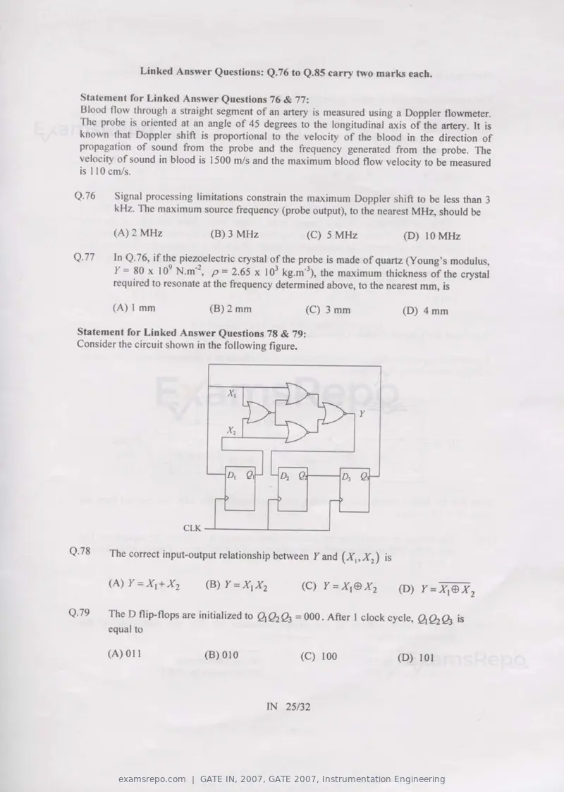 GATE IN 2007 question paper, GATE 2007, Instrumentation Engineering, page 25 of 27
