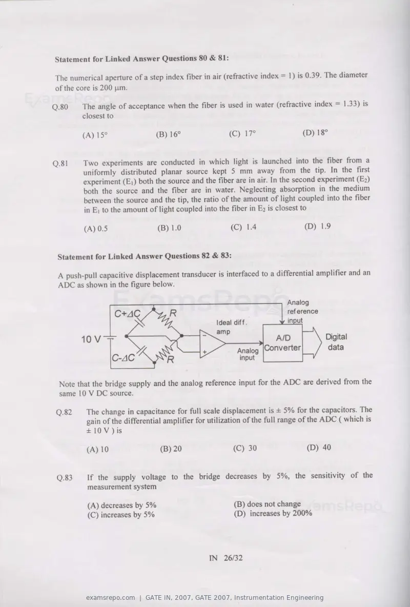 GATE IN 2007 question paper, GATE 2007, Instrumentation Engineering, page 26 of 27
