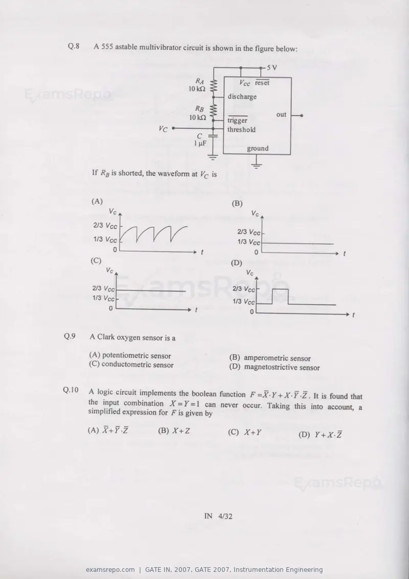 GATE IN 2007 question paper, GATE 2007, Instrumentation Engineering, page 4 of 27