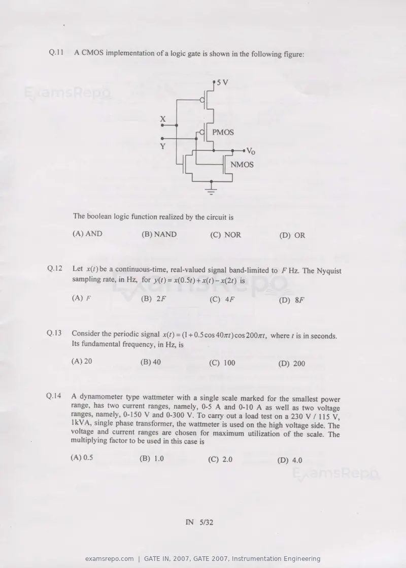 GATE IN 2007 question paper, GATE 2007, Instrumentation Engineering, page 5 of 27