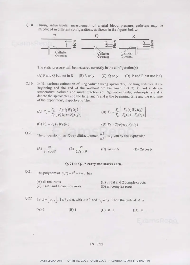 GATE IN 2007 question paper, GATE 2007, Instrumentation Engineering, page 7 of 27