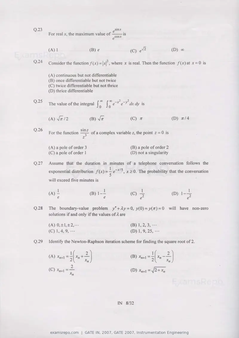 GATE IN 2007 question paper, GATE 2007, Instrumentation Engineering, page 8 of 27
