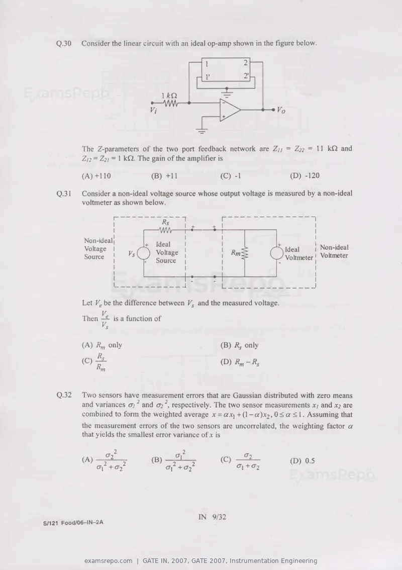 GATE IN 2007 question paper, GATE 2007, Instrumentation Engineering, page 9 of 27