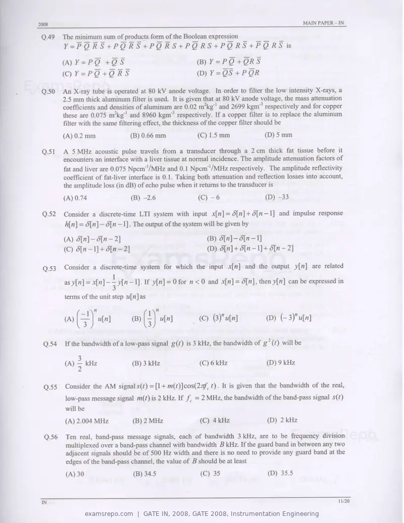 GATE IN 2008 question paper, GATE 2008, Instrumentation Engineering, page 11 of 17