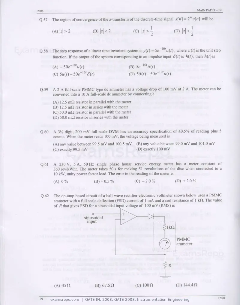 GATE IN 2008 question paper, GATE 2008, Instrumentation Engineering, page 12 of 17