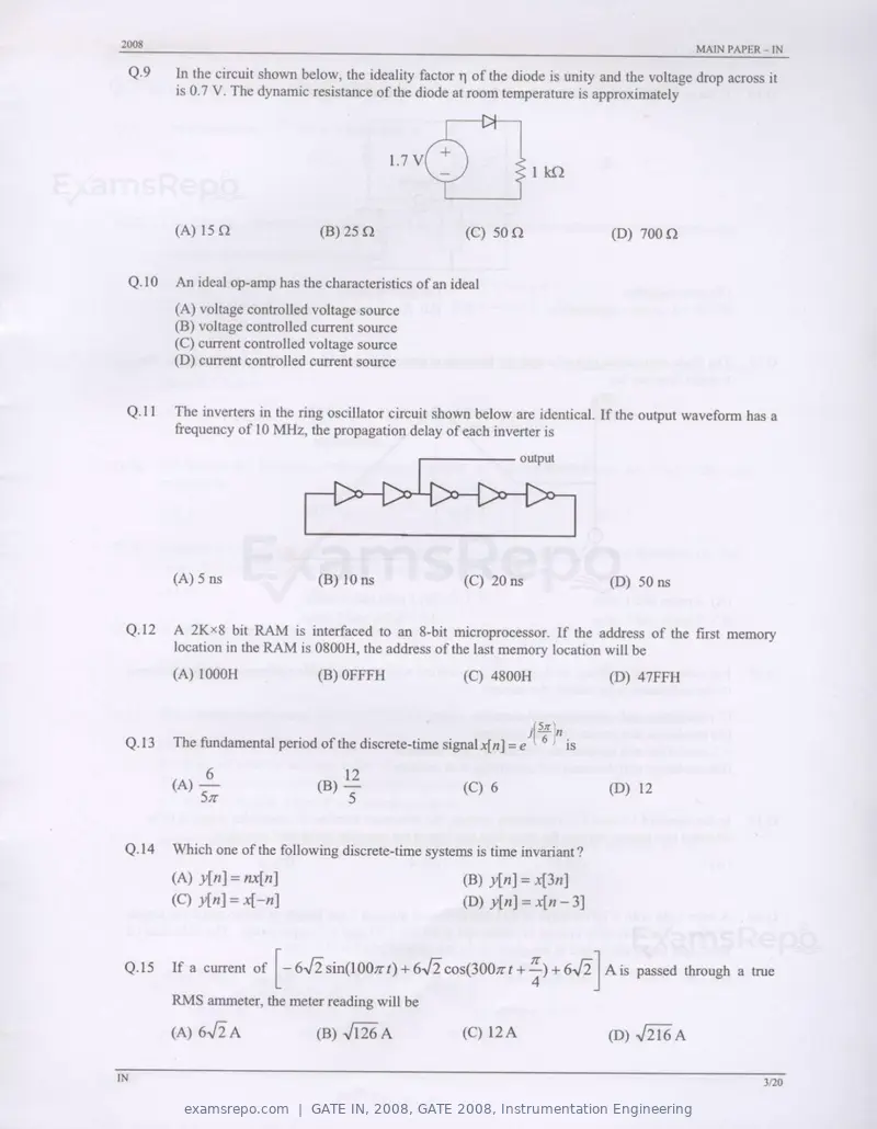 GATE IN 2008 question paper, GATE 2008, Instrumentation Engineering, page 3 of 17