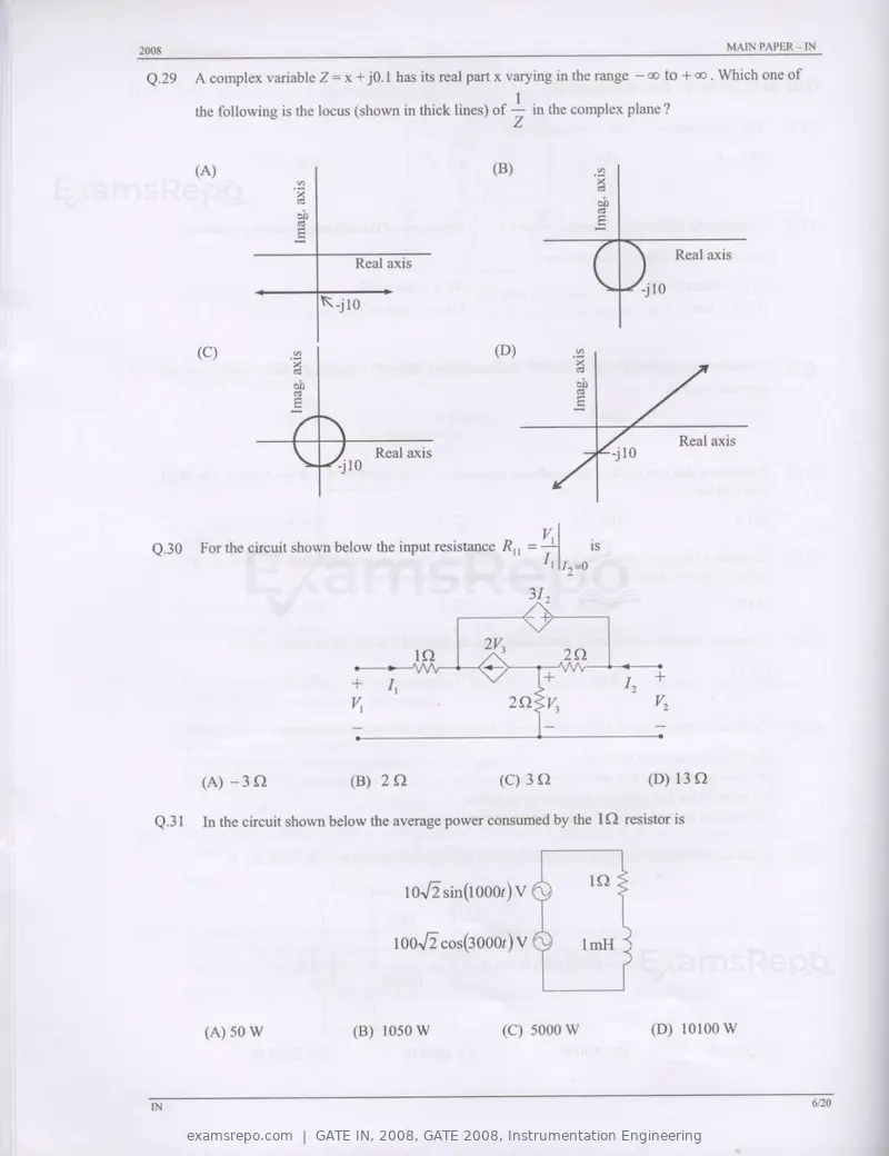 GATE IN 2008 question paper, GATE 2008, Instrumentation Engineering, page 6 of 17