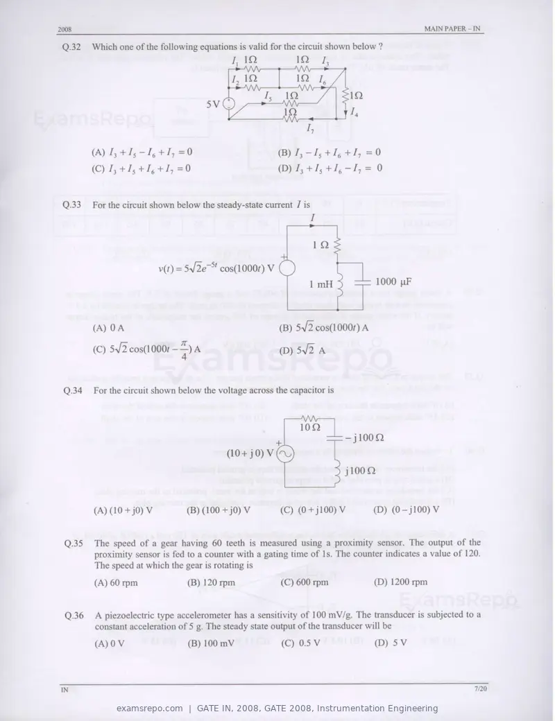 GATE IN 2008 question paper, GATE 2008, Instrumentation Engineering, page 7 of 17