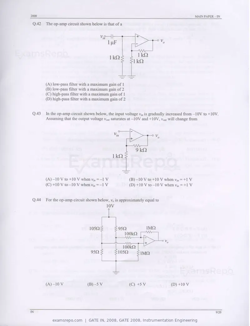 GATE IN 2008 question paper, GATE 2008, Instrumentation Engineering, page 9 of 17