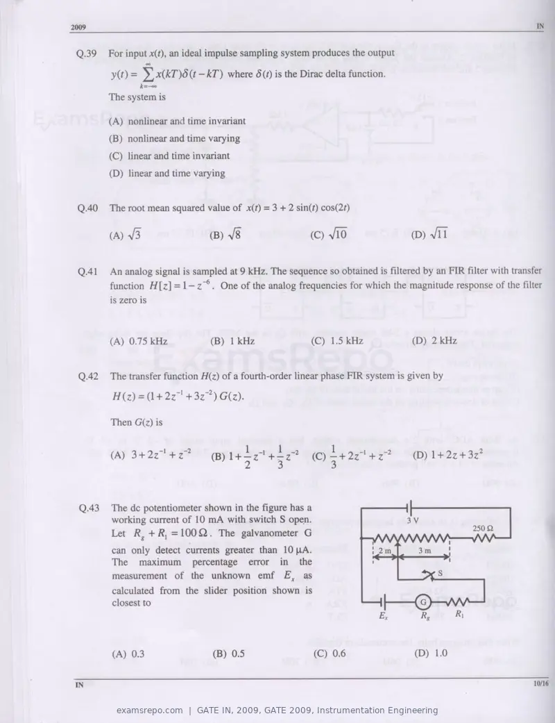 GATE IN 2009 question paper, GATE 2009, Instrumentation Engineering, page 10 of 14