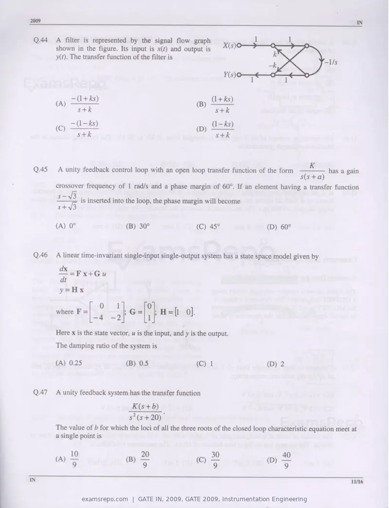 GATE IN 2009 question paper, GATE 2009, Instrumentation Engineering, page 11 of 14