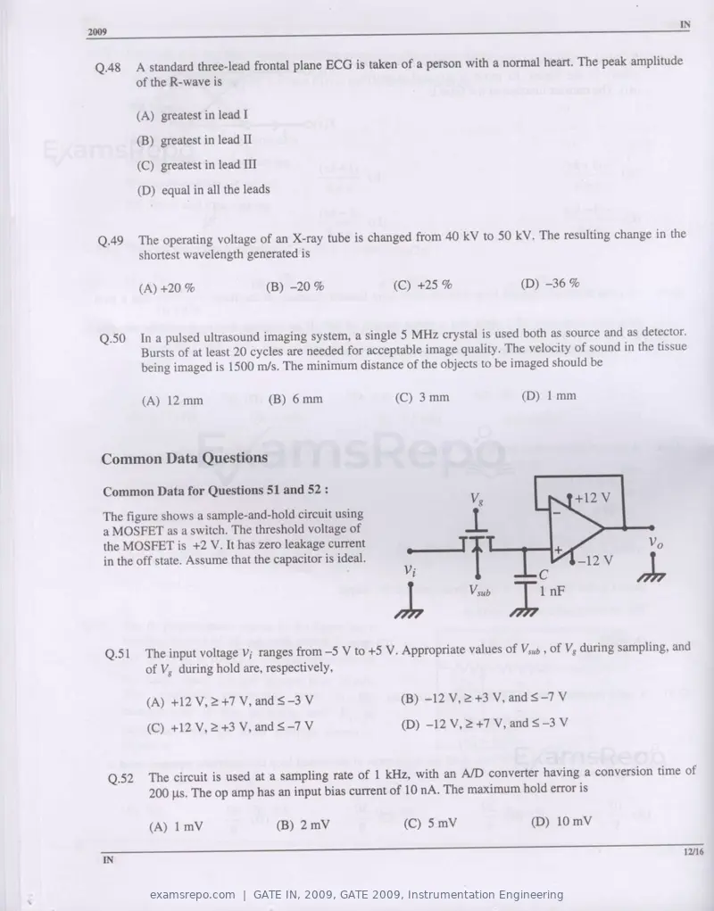 GATE IN 2009 question paper, GATE 2009, Instrumentation Engineering, page 12 of 14