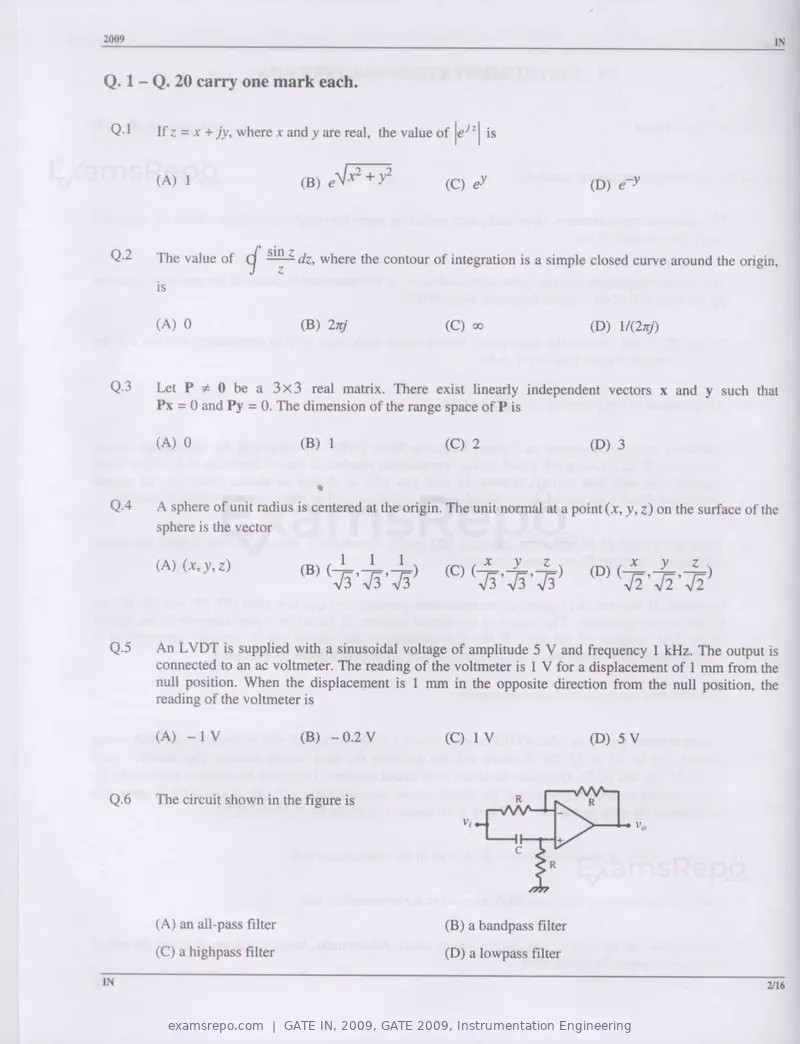 GATE IN 2009 question paper, GATE 2009, Instrumentation Engineering, page 2 of 14