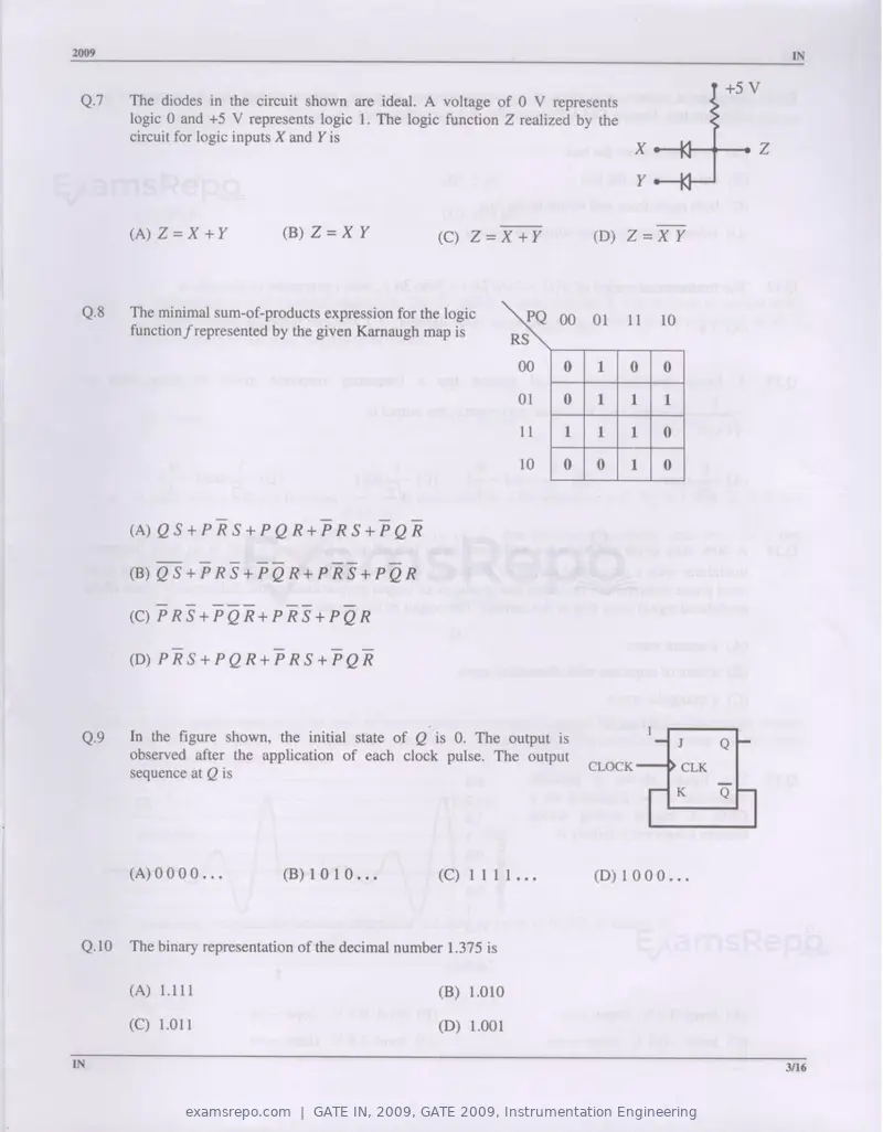 GATE IN 2009 question paper, GATE 2009, Instrumentation Engineering, page 3 of 14