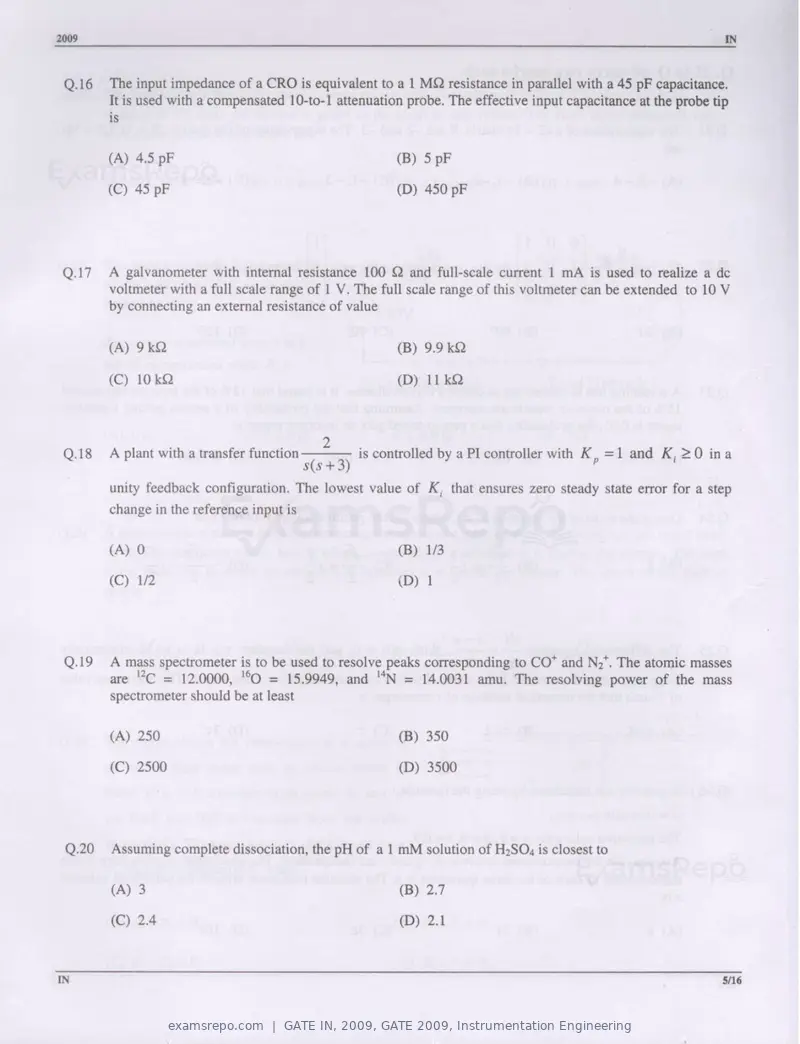 GATE IN 2009 question paper, GATE 2009, Instrumentation Engineering, page 5 of 14
