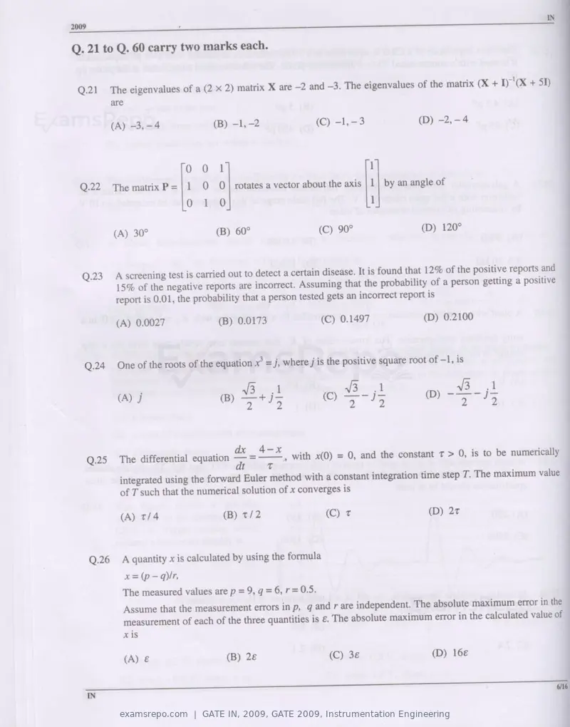 GATE IN 2009 question paper, GATE 2009, Instrumentation Engineering, page 6 of 14
