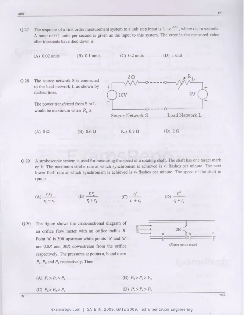 GATE IN 2009 question paper, GATE 2009, Instrumentation Engineering, page 7 of 14