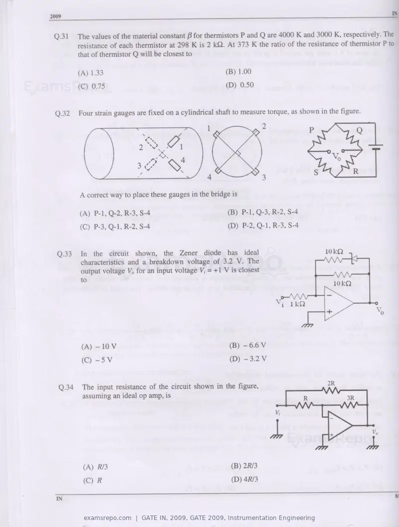 GATE IN 2009 question paper, GATE 2009, Instrumentation Engineering, page 8 of 14