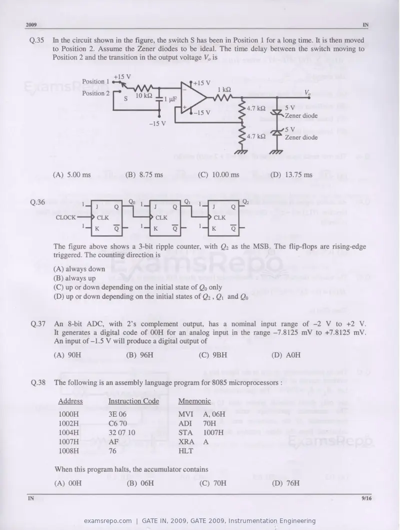 GATE IN 2009 question paper, GATE 2009, Instrumentation Engineering, page 9 of 14