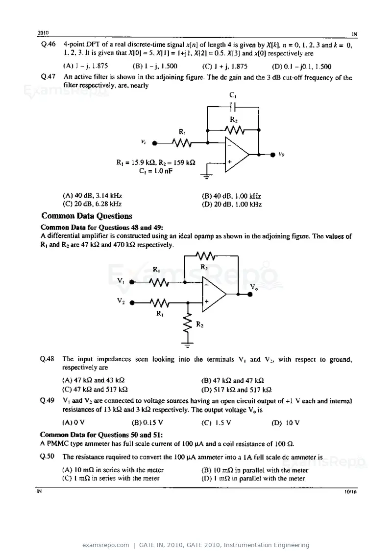 GATE IN 2010 question paper, GATE 2010, Instrumentation Engineering, page 10 of 16