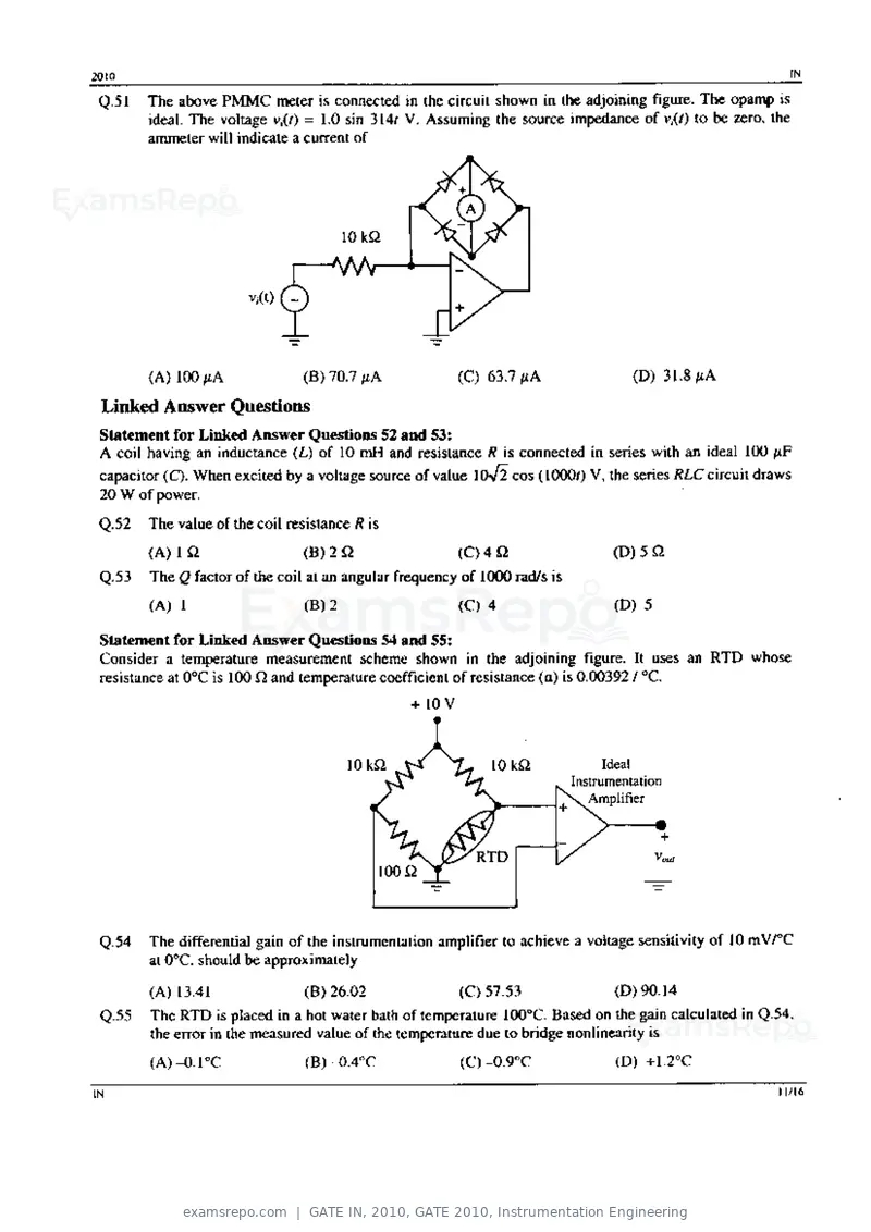 GATE IN 2010 question paper, GATE 2010, Instrumentation Engineering, page 11 of 16